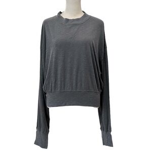 NEW Dolman Sleeve Banded Knit Pullover Long Sleeve Batwing Top Gray Size Small